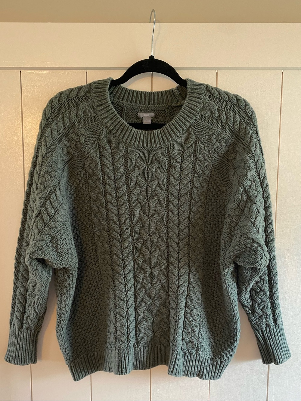 Aerie Green Chunky Cable Knit Sweater